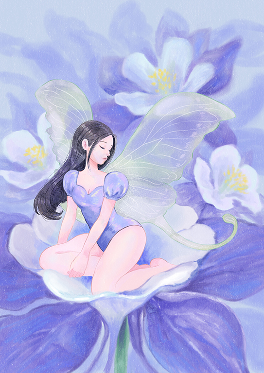 Fairy with blue columbine