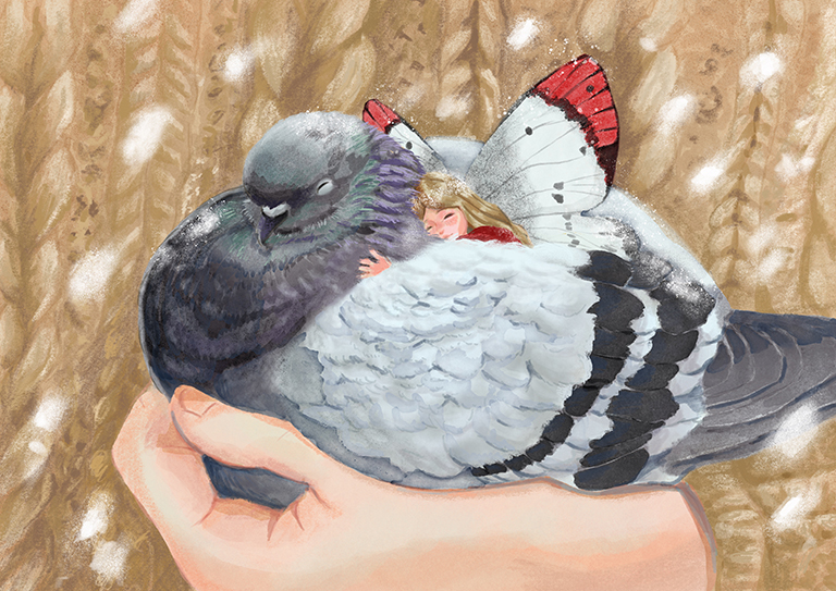 Keep fairy and pigeon warm